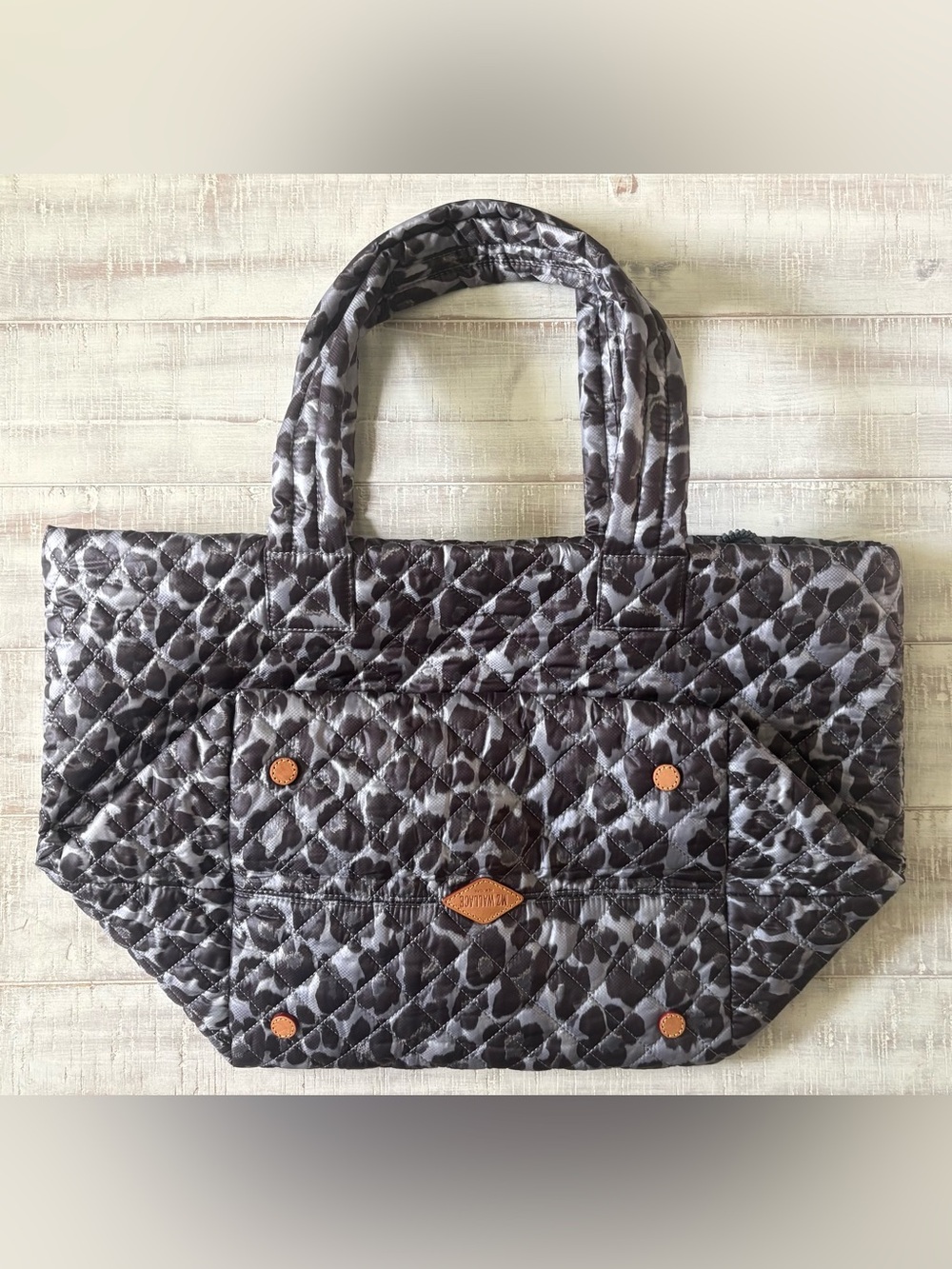 MZ Wallace Gray Quilted Tote with Leopard Print Pouch - Picture 8 of 11